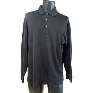 Turnberry Mens Long Sleeve Polo Shirt Medium Peruvian Cotton Collared Black